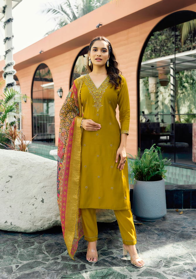 Rangat By Ossm Viscose Embroidery Kurti With Bottom Dupatta Exporters In India